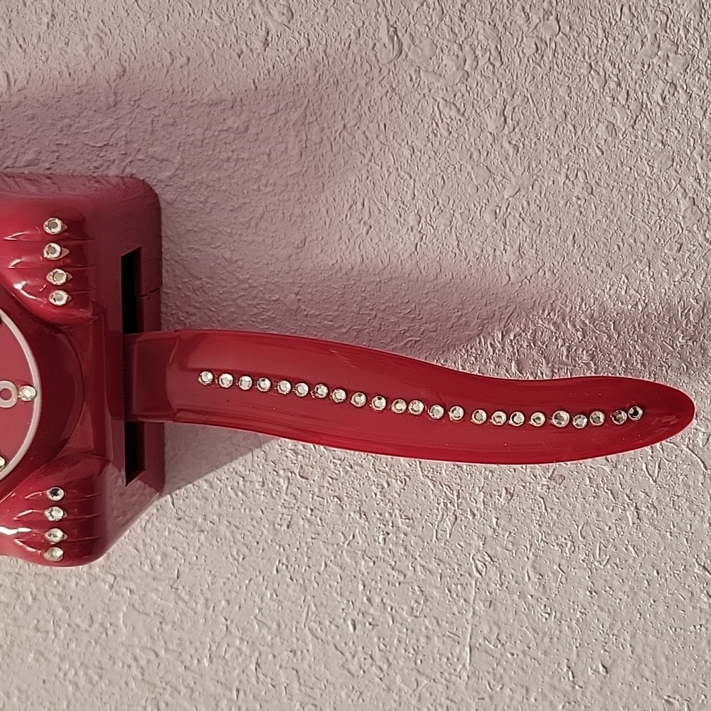 Jeweled Cranberry Red Kit-Cat Klock clock RARE Vintage - Picture 4 of 5